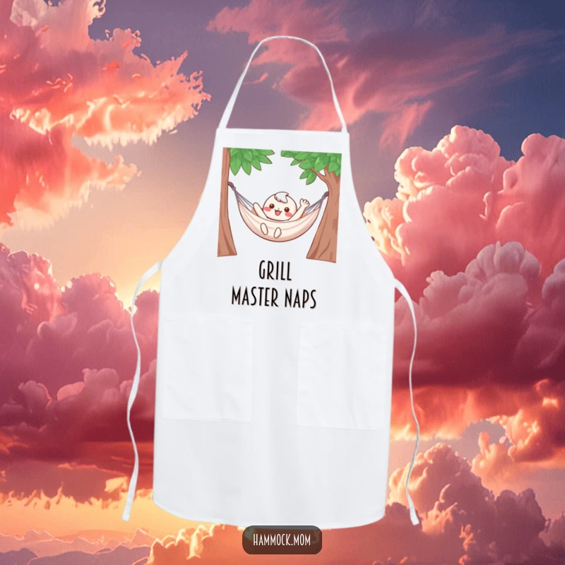 Funny Apron: A kawaii character waves cheerfully from a hammock, perfect for kitchen or casual wear.