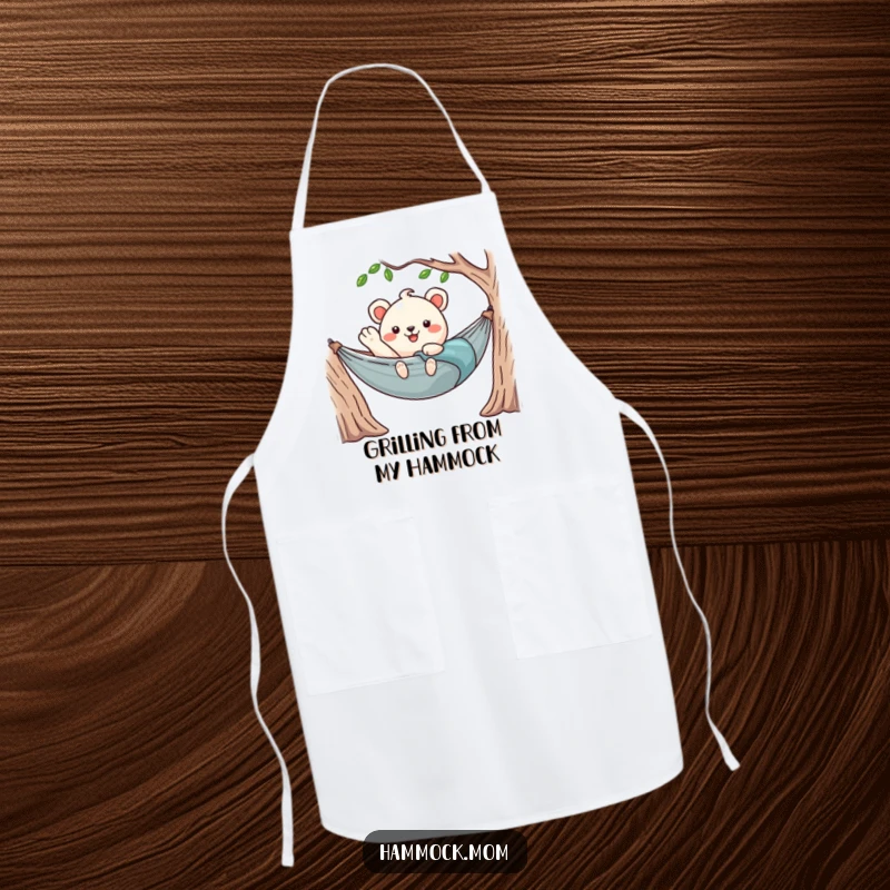 Funny Kawaii Hammock Animal Apron Waving Hello from Hammock, Cute Kitchen Accessory, Relaxed Design.