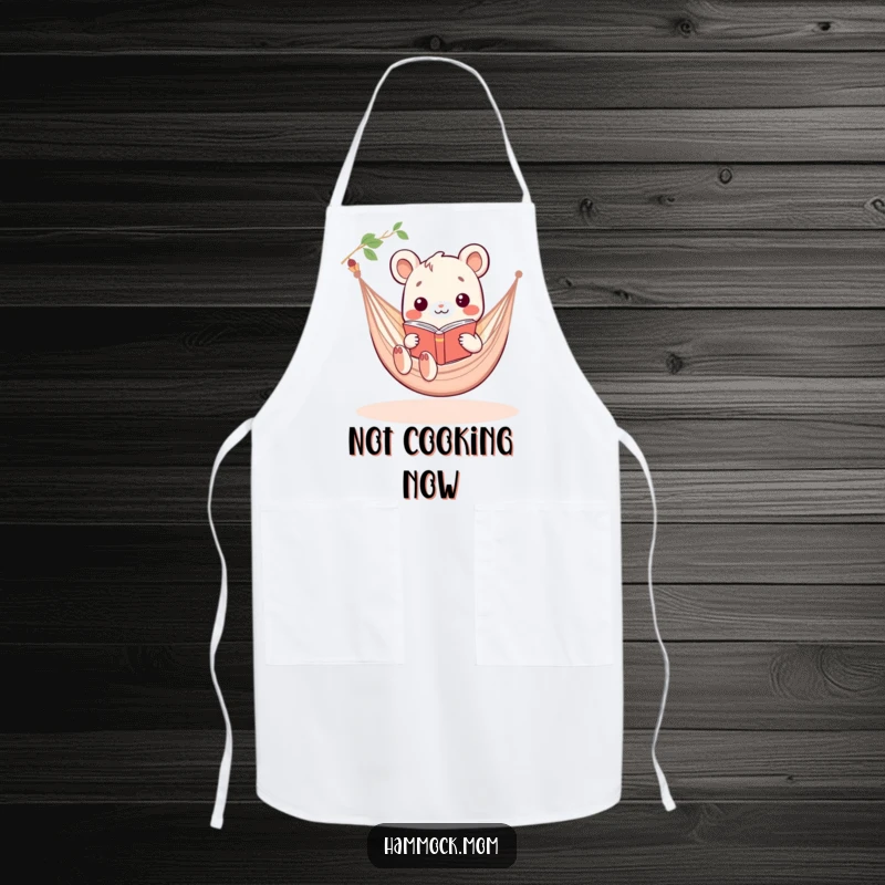 Funny Kawaii hammock animal reading a book in a hammock, a humorous and practical kitchen apron.