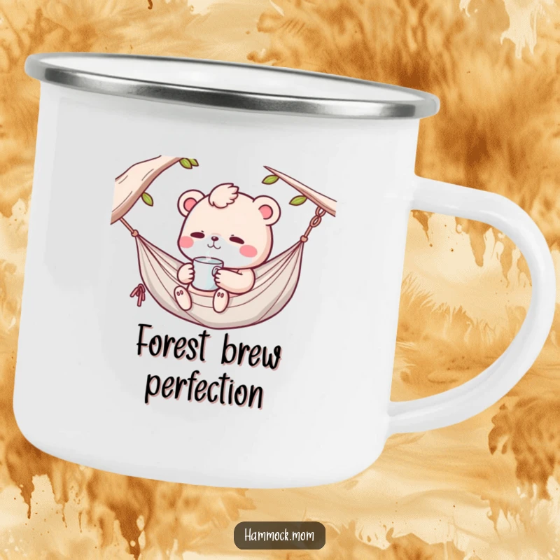 Funny Kawaii hammock animal sipping a drink in a hammock, a durable and humorous camping mug.