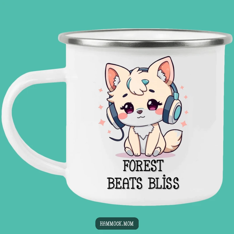 Funny Enamel Camping Mug: Animal Listening to Music, Outdoor Gift