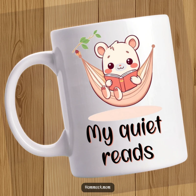 Funny Kawaii hammock animal holding a tiny book, looking relaxed and content, perfect gift for book lovers.