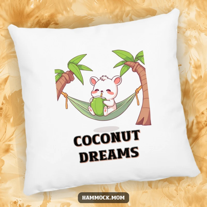 Funny Tropical Animal Pillow with a character joyfully drinking from a coconut, a soft and humorous gift.