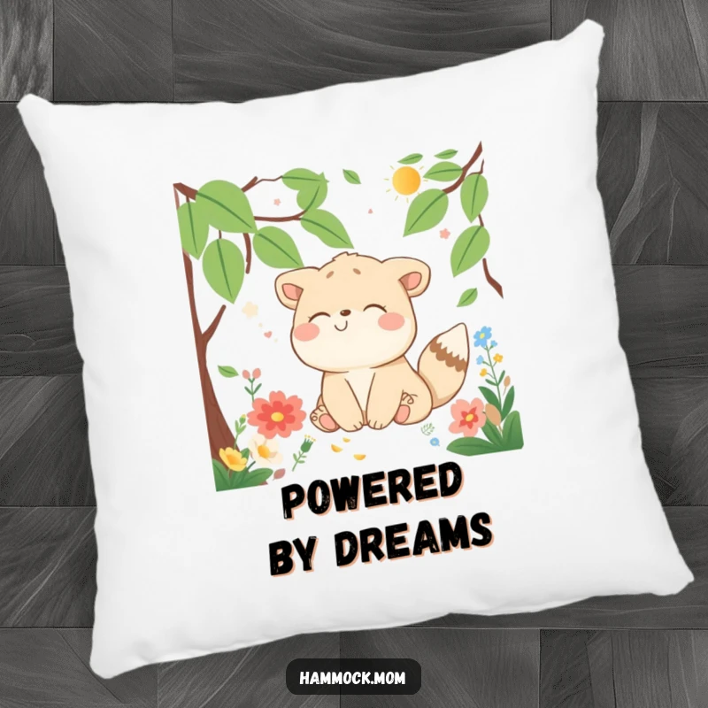 Funny Pillow with a delighted animal character sweetly dreaming amidst a nature scene, offering comfort and humorous charm.