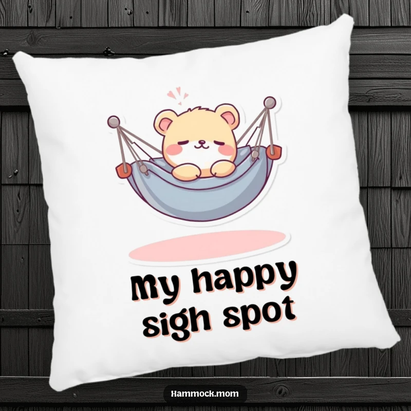 Funny Kawaii Hammock Animal Pillow: A soft cushion featuring a cute animal lounging in a small hammock, sighing with pure relaxation.