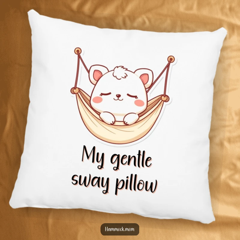 Funny Kawaii Hammock Animal Pillow: A soft cushion featuring a cute animal gently swaying in a small hammock, eyes closed in sleep.