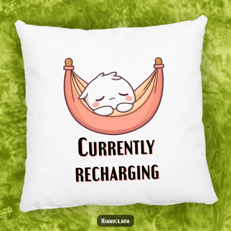 Funny pillow featuring a kawaii hammock character sleeping soundly, providing a soft, comfortable, and humorous addition to any room.