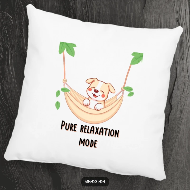 Funny dog hammock pillow, a dog dreaming sweetly in a comfortable hammock.