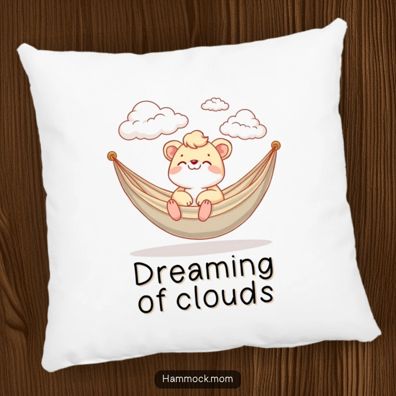 Funny Pillow depicting a mom animal happily watching fluffy clouds drift by in a hammock, offering hilarious comfort.