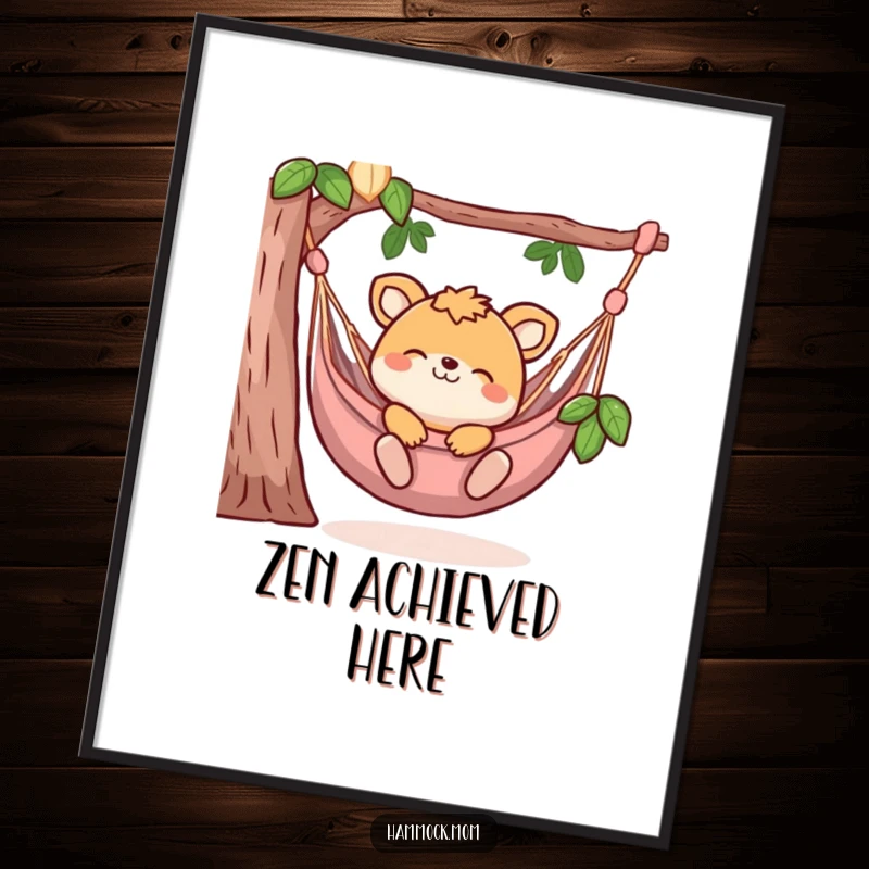 Funny digital art print of an animal character blissfully lounging in a hammock, radiating peace and humor for screen decorators.