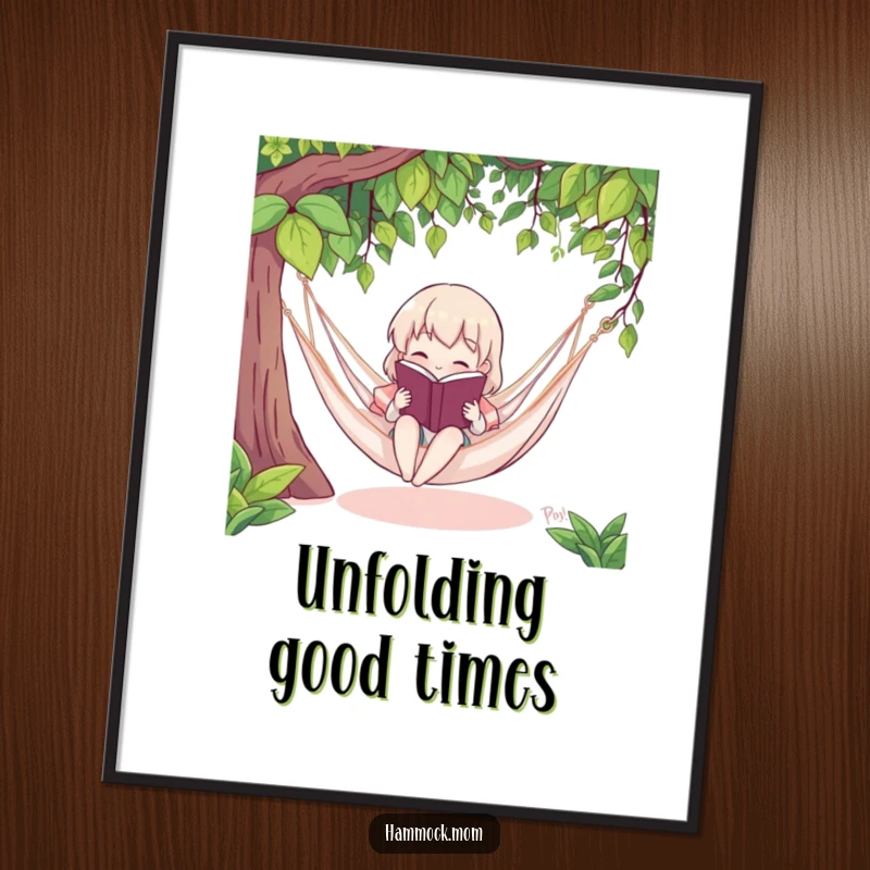 Funny digital art print of a character reading a book in a hammock, offering instant humorous literary decor for any space.