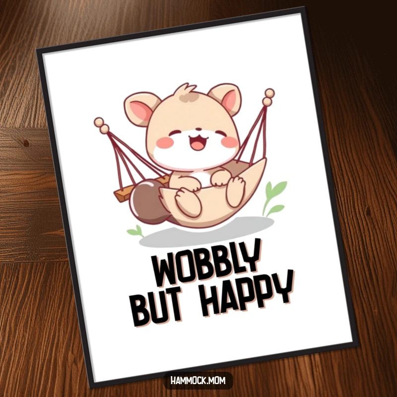 Funny digital art print of a playful animal character giggling while their hammock tips, offering instant humorous decor and a sense of fun.