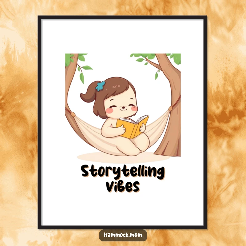 Funny Digital Art Print of a mom animal peacefully reading a book in a hammock, conveying serene humor.