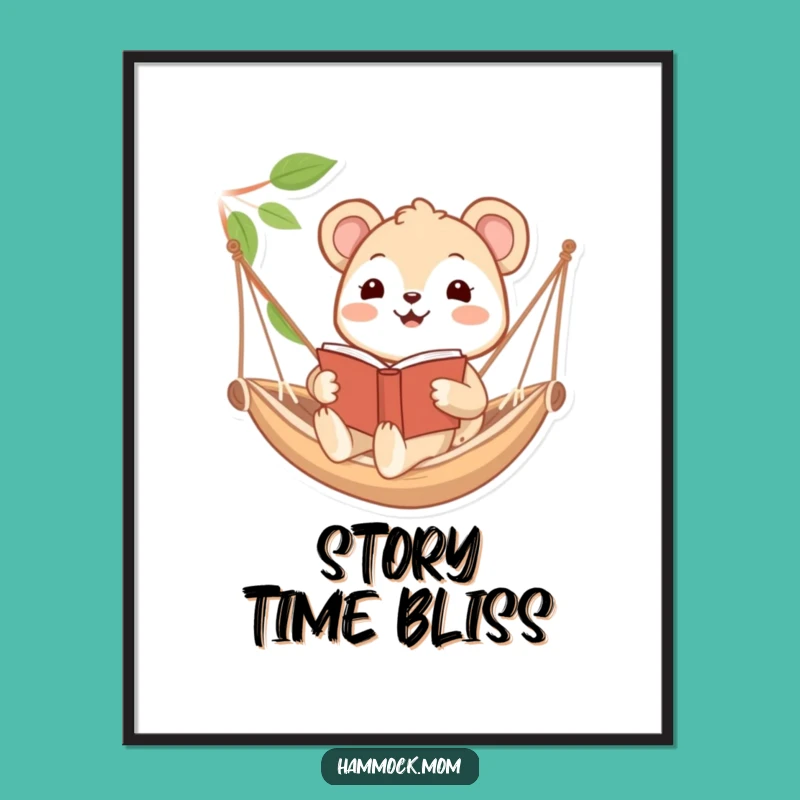 Funny Hammock Reader Animal Digital Art: Instant Literary Decor