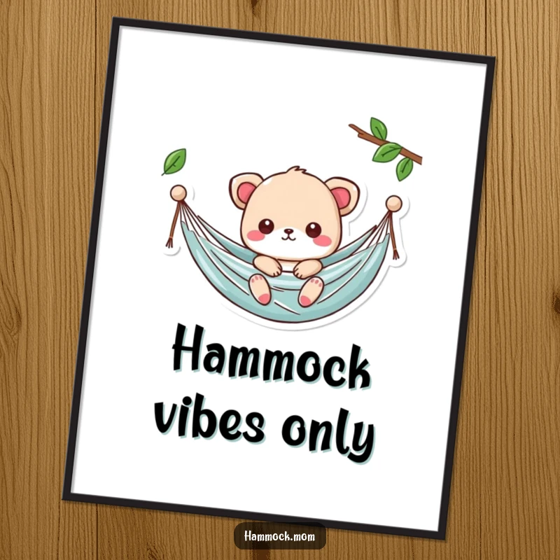 Funny Kawaii Hammock Digital Art Print showing a cute character gently swaying, humorous instant gift.