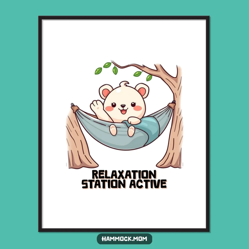 Funny Kawaii Hammock Digital Print: Instant Chill Vibes with a Waving Animal