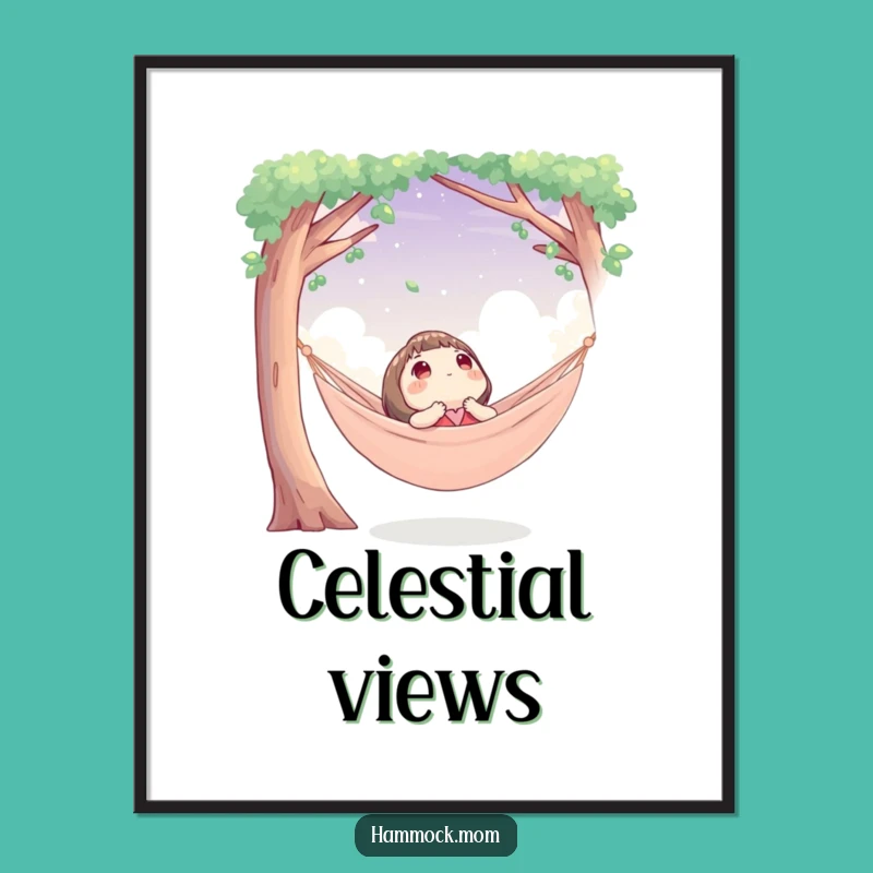 Funny Sky Hammock Digital Art: Character's Cozy Moment Captured for Humorous Decor Gift