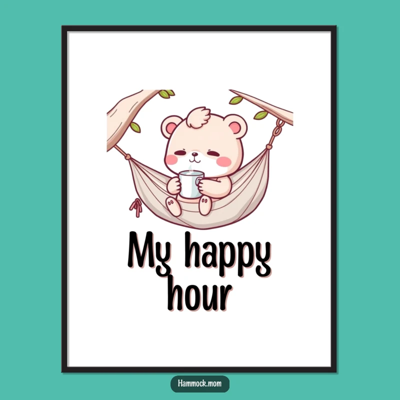 Funny Kawaii Hammock Animal Sip Digital Print: Hilarious Wall Art for Cozy, Relaxed Decor