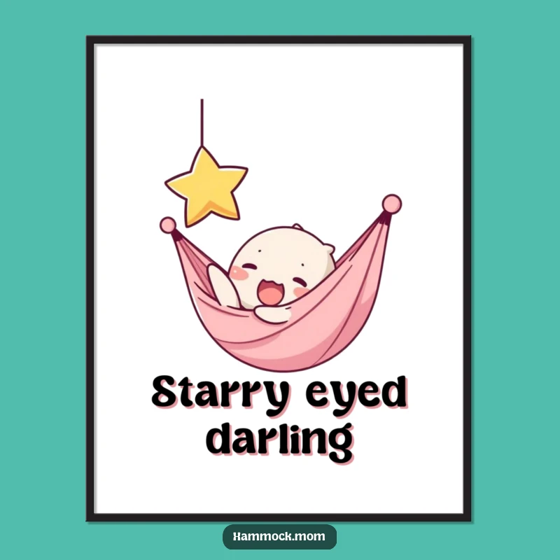 Funny Kawaii Hammock Star Yawn Art Print - Inspiring Wall Decor Gift