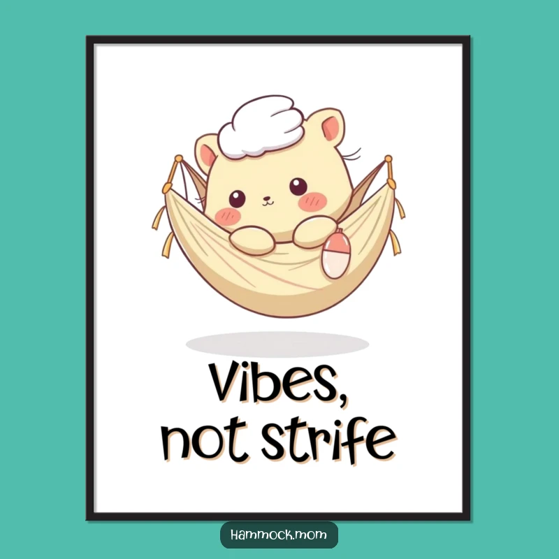 Funny Kawaii Hammock Animal Digital Art: Breezy Joy, Hilarious Decor Gift!