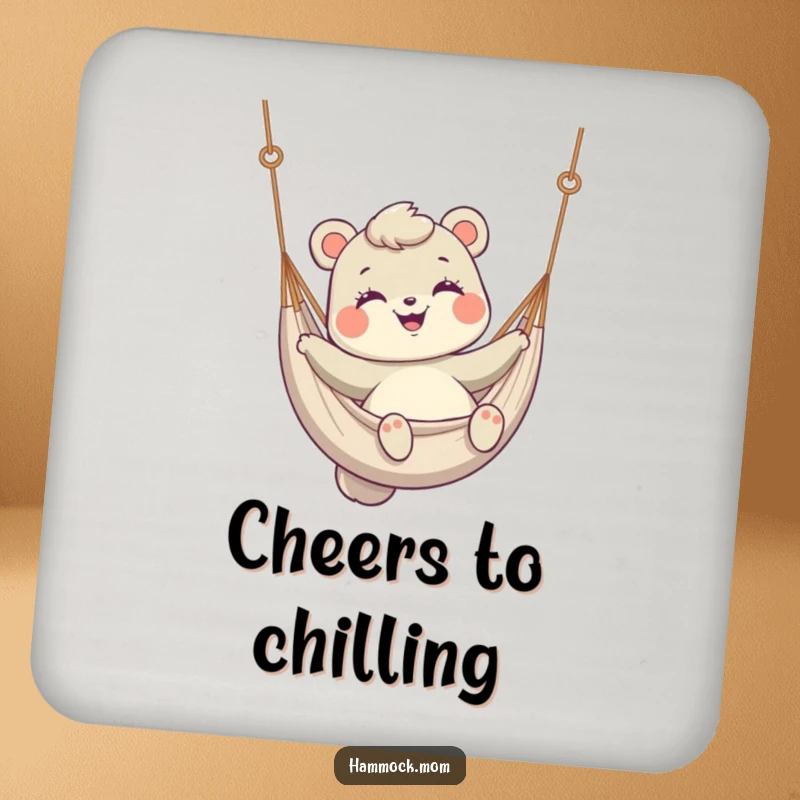 Funny Coaster featuring a mom animal smiling and gently swinging in a hammock, protecting surfaces humorously.