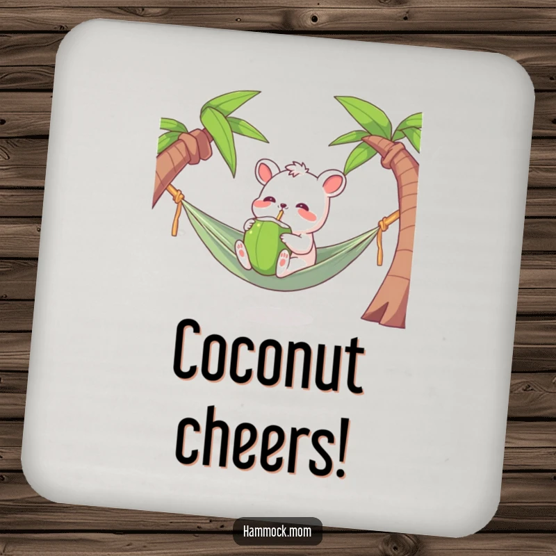 Funny Tropical Animal Coaster with a character joyfully drinking from a coconut, a fun and humorous gift.