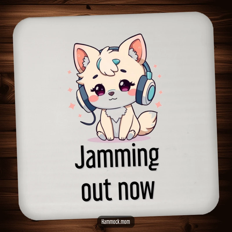 Funny Drink Coaster: Lively animal character wearing headphones and enjoying music, adding a fun, musical touch to any table.