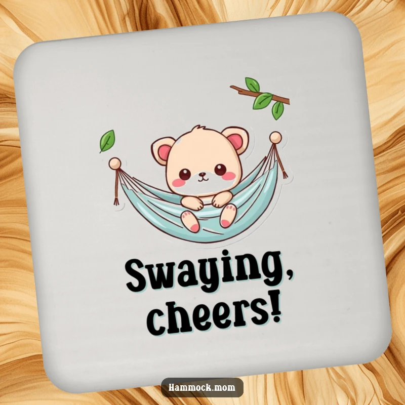 Funny Kawaii Hammock Coaster with a cute character swaying gently, a cute and humorous gift.