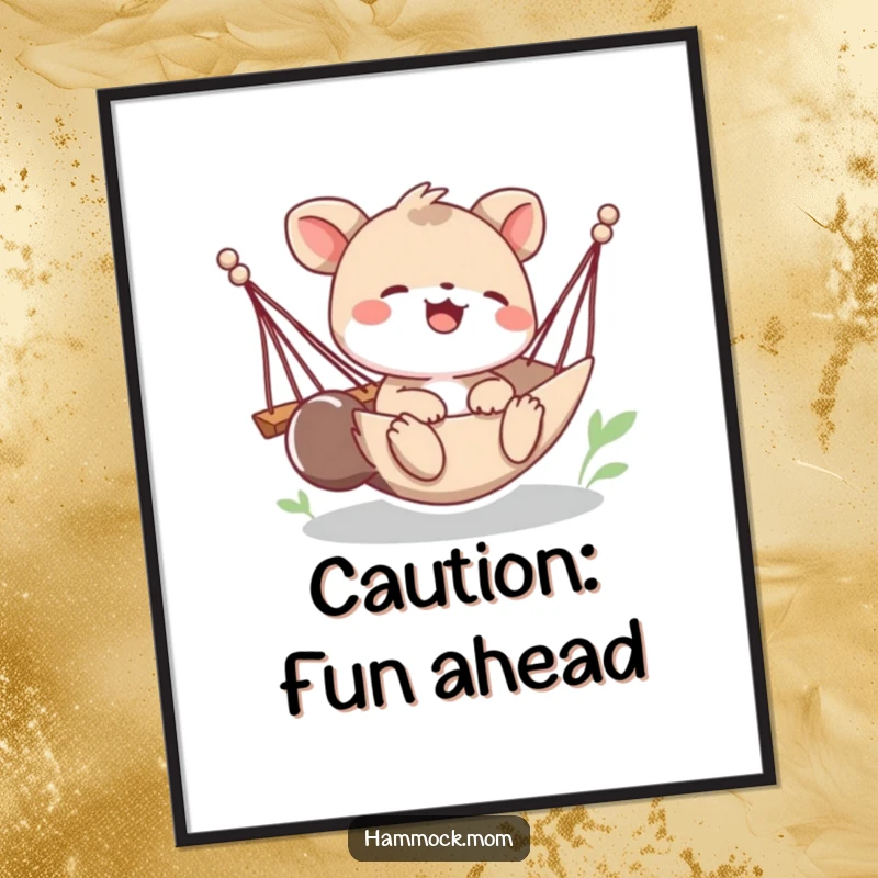 Funny poster art of a playful animal character giggling hysterically as their hammock tips, capturing a moment of pure, uninhibited fun.
