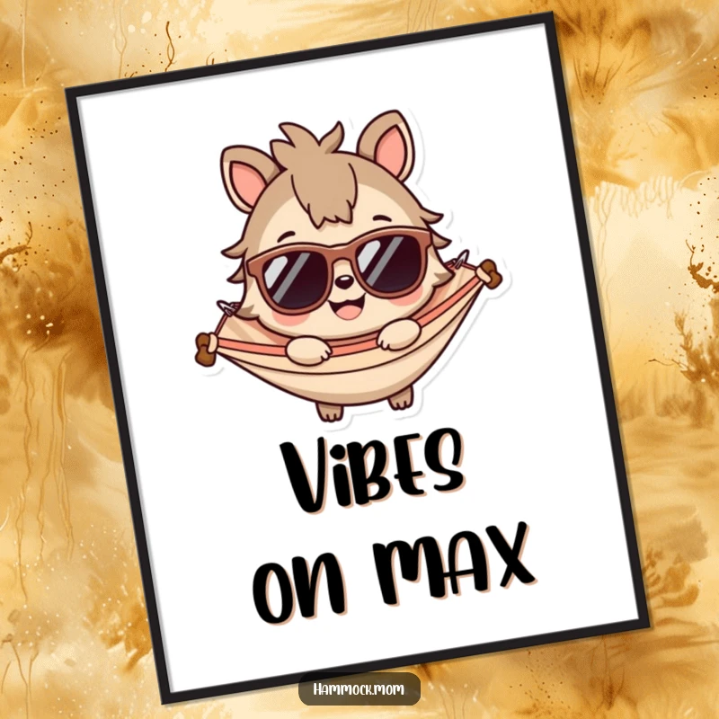 Funny poster art of a smiling animal sporting sunglasses, perfect for creating a cool, confident, and humorous focal point on any wall.