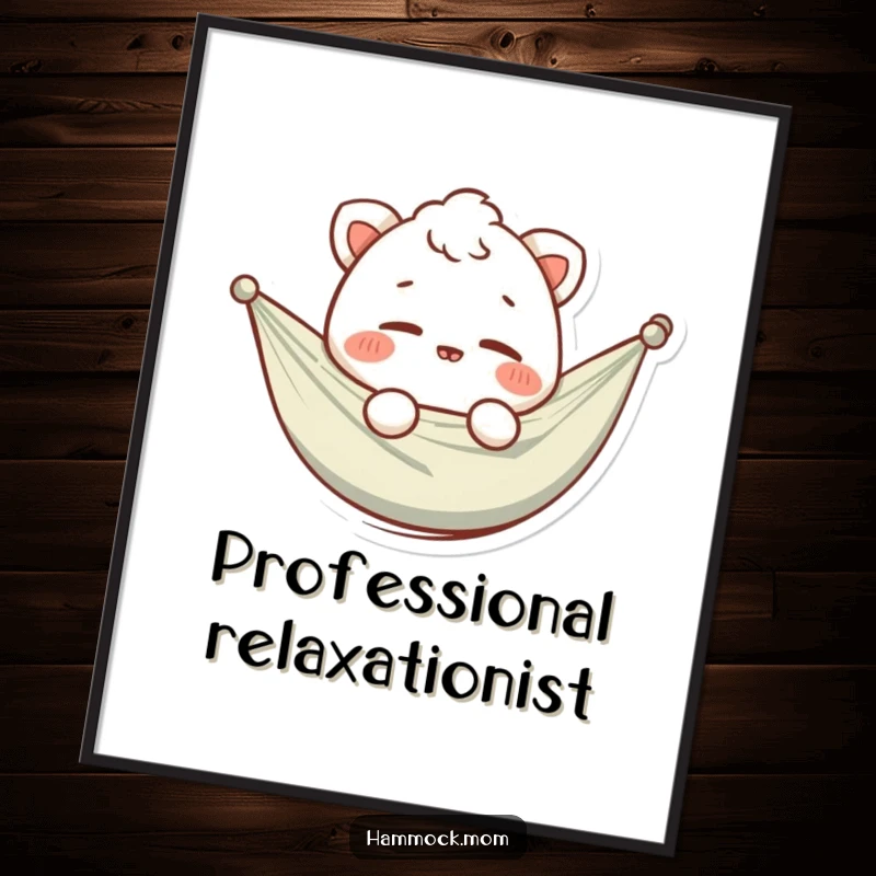 Funny poster art of a relaxed hammock animal character winking mischievously, adding a humorous and eye-catching focal point to any wall.