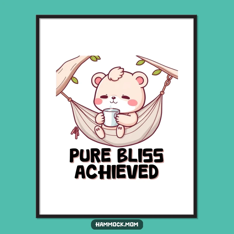 Funny Kawaii Hammock Animal Sipping Poster: Hilarious Wall Art for Cozy, Relaxed Vibes