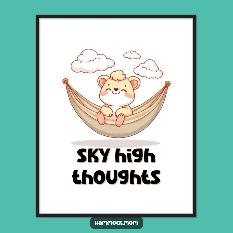 Funny Hammock Mom Animal Poster - Cloud Gazing Art, Whimsical Funny Gift
