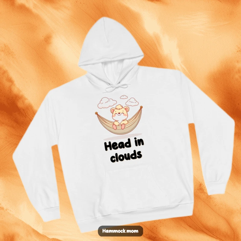 Funny Hoodie with a mom animal happily watching fluffy clouds drift by in a hammock, promising cozy dreams.