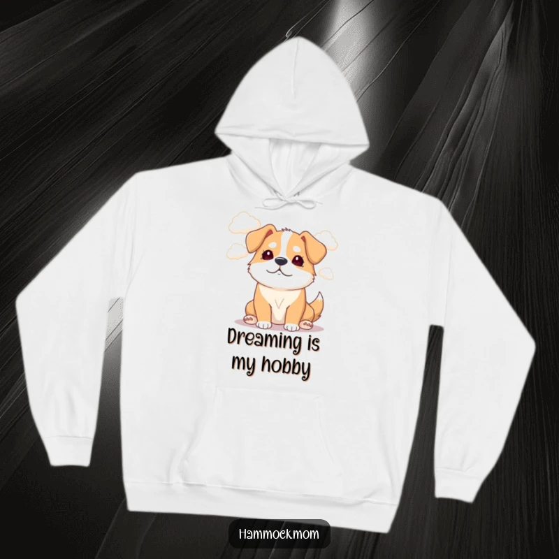 Funny Mama Dog Hoodie: A contemplative mama dog gazes at fluffy clouds, offering a hilarious, cozy vibe.