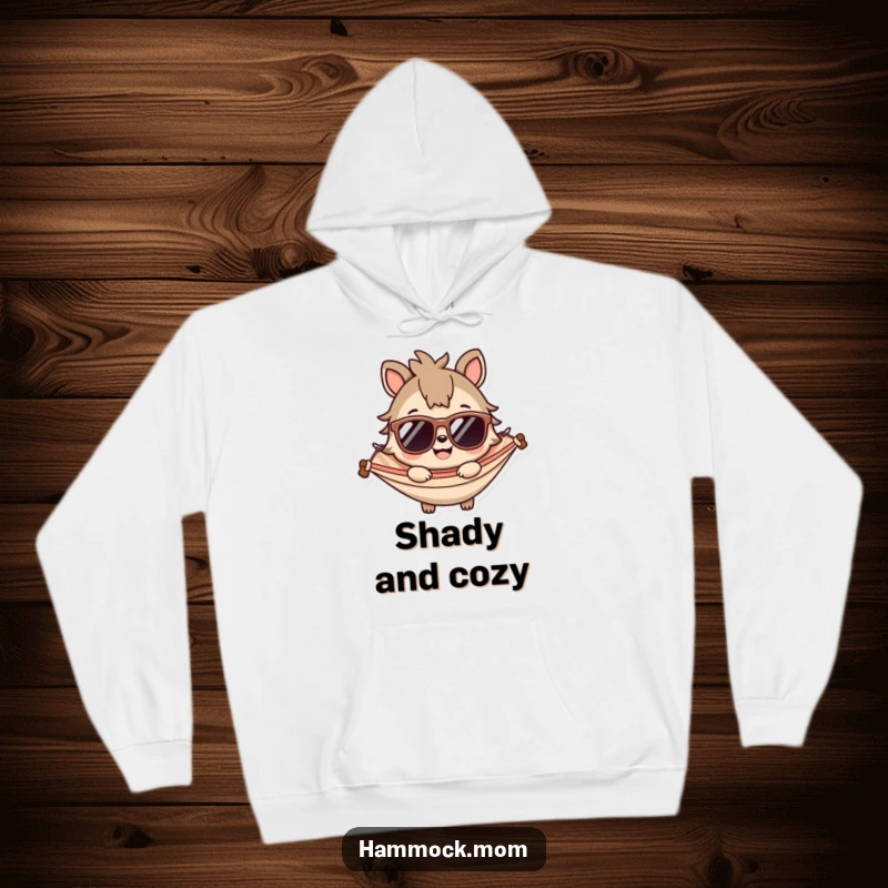 Funny hoodie showcasing a smiling animal character wearing sunglasses, offering a cool and comfortable vibe for humorous and stylish wear.