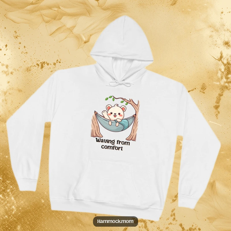 Funny Kawaii Hammock Animal Hoodie Waving Hello from Cozy Hammock, Relaxed and Warm, Great Gift Idea.