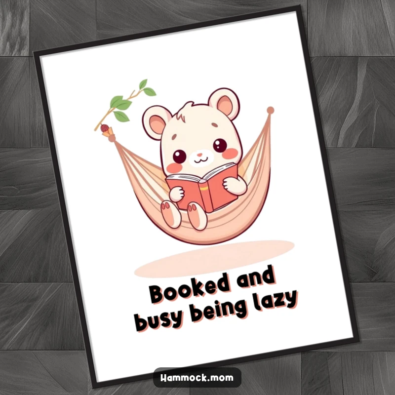 Funny Free Printable Wall Art: Kawaii animal lounging in a hammock with a book, exuding ultimate chill vibes.