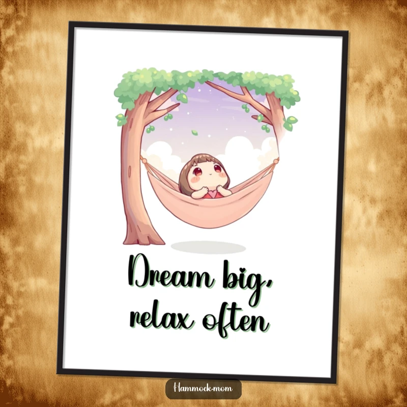 Funny Free Printable Wall Art: Character gazing at the sky from a hammock, offering a humorous perspective on relaxation.