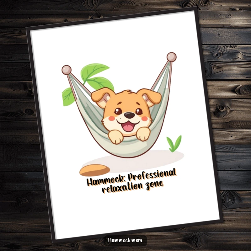 Funny Free Printable Wall Art: A dog peeks from a hammock with a look of relaxed amusement, delightful decor.
