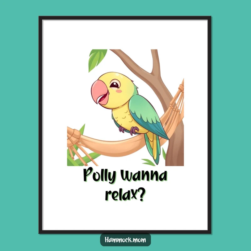 Free Printable Wall Art: Amused Parrot Hammock Art - Downloadable Decor