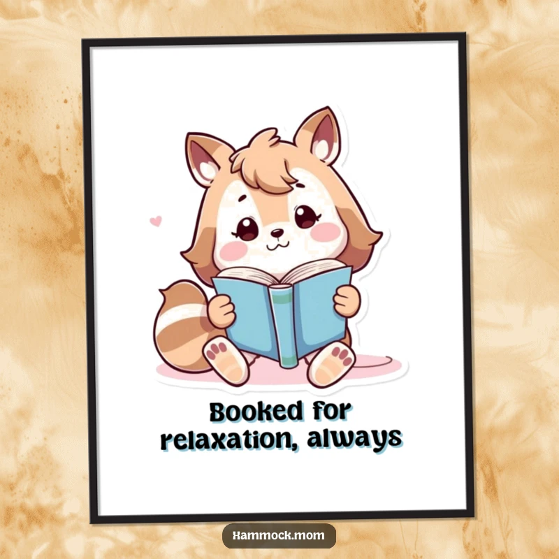 Funny Free Printable Wall Art: Animal character lounging comfortably while engrossed in reading a book