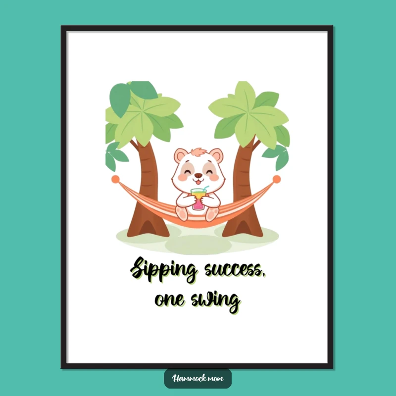 Free Printable Wall Art: Chilled Animal Drink Hammock Vibes Downloadable Decor