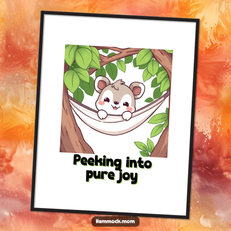 Funny Free Printable Wall Art of a curious animal peeking over a hammock with a grin, a fun downloadable decor.