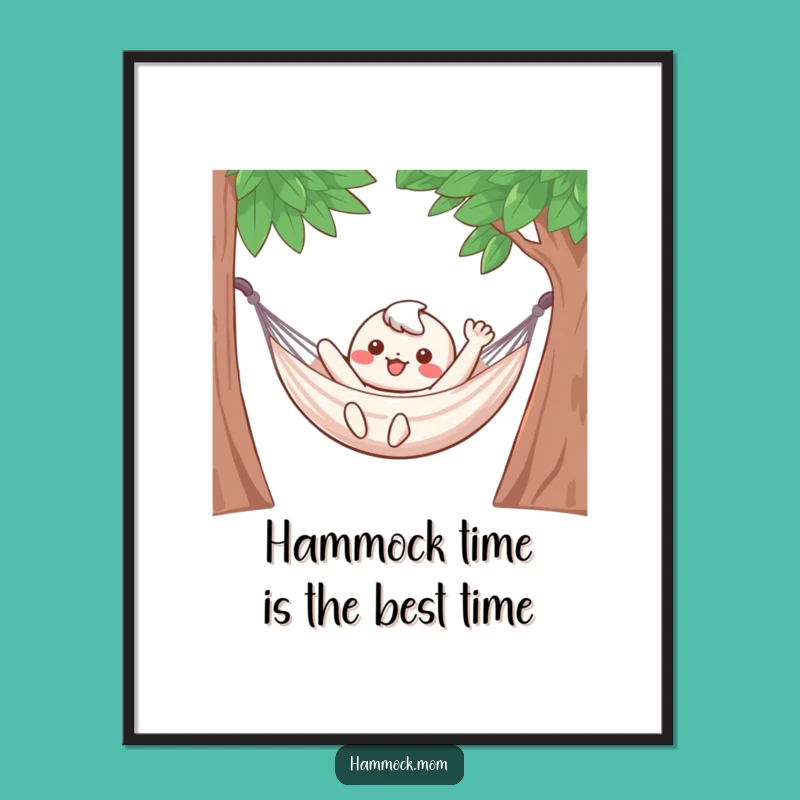 Free Printable Wall Art: Funny Kawaii Hammock Character, Downloadable Relaxation Art!