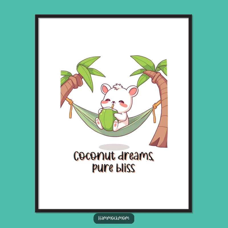 Free Printable Wall Art: Hammock Animal Coconut, Tropical Vibes, Downloadable Decor