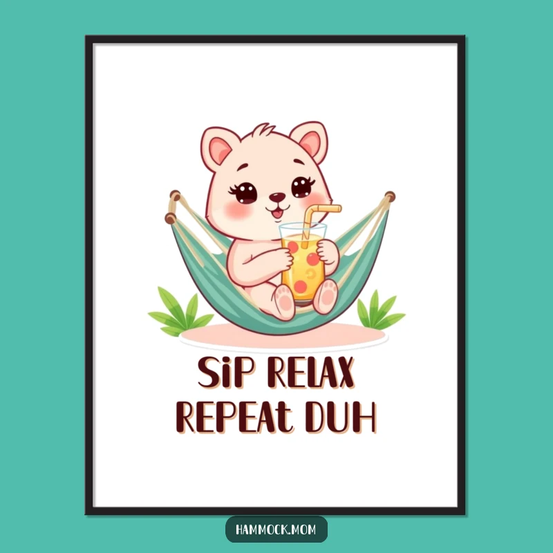 Free Printable Wall Art: Humorous Hammock Mom Animal Drink - Funny Downloadable Decor