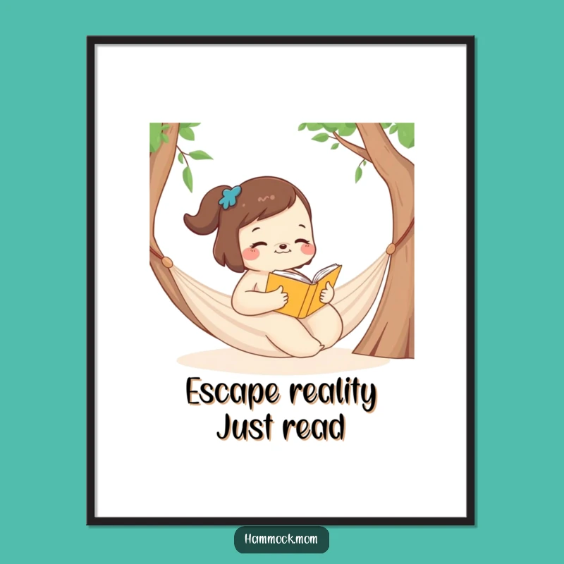 Free Printable Wall Art: Humorous Hammock Mom Animal Reading - Funny Downloadable Decor