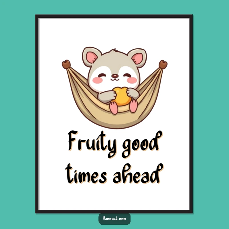 Cute Free Printable Wall Art: Kawaii Hammock Animal Offering Fruit, Downloadable Decor