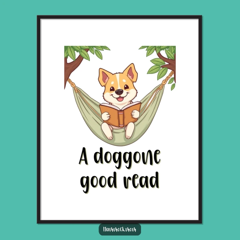 Funny Free Printable Wall Art: Bookish Dog Hammock Decor Downloadable Art